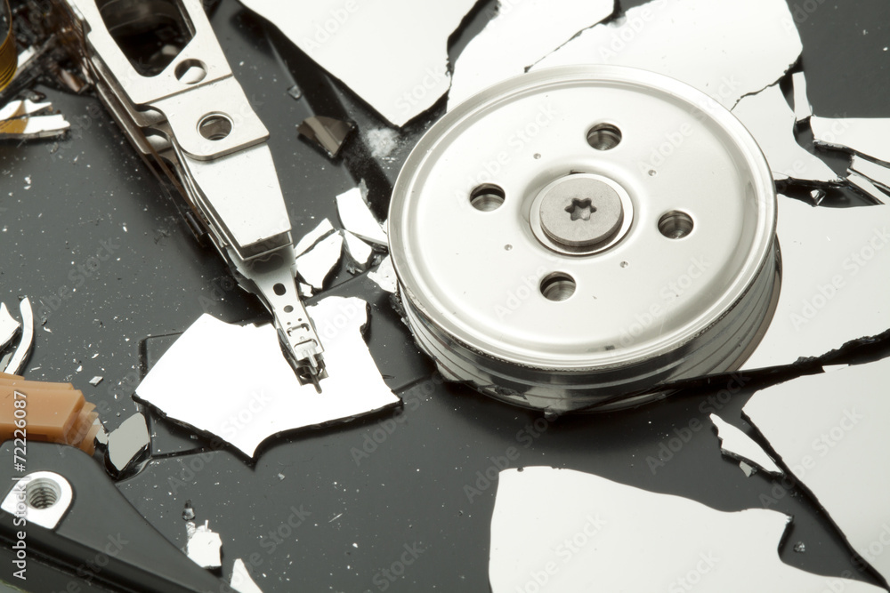 Inside of broken HDD hard drive disk, narrow focus Inside of broken HDD hard drive disk, narrow focus