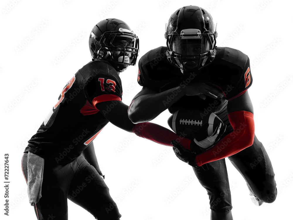 two american football players passing play action silhouette