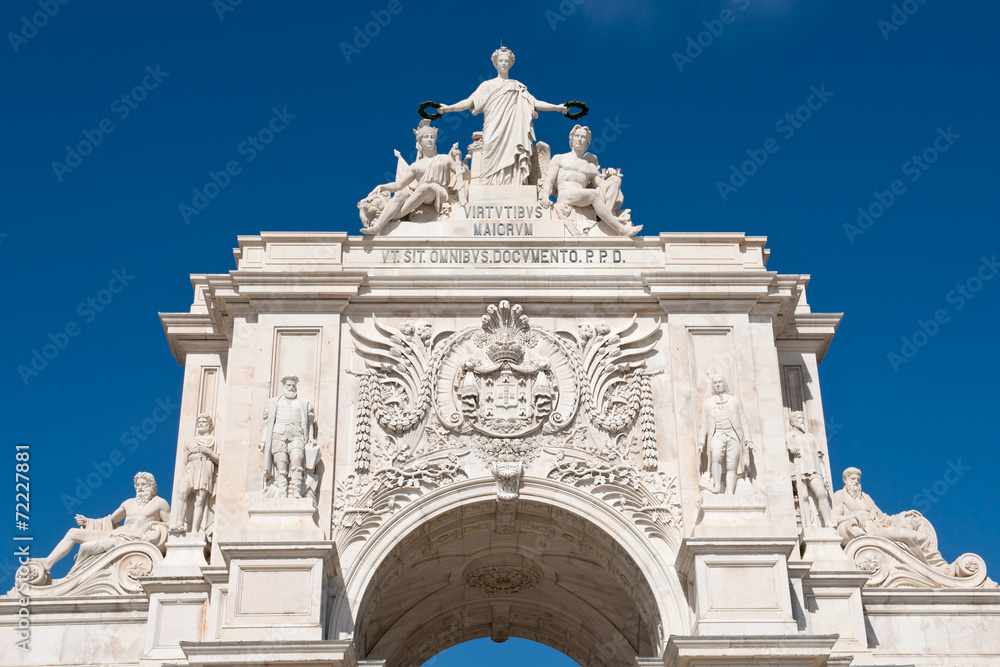Detail of the Triumphal Arch in Lisbon, Portugal