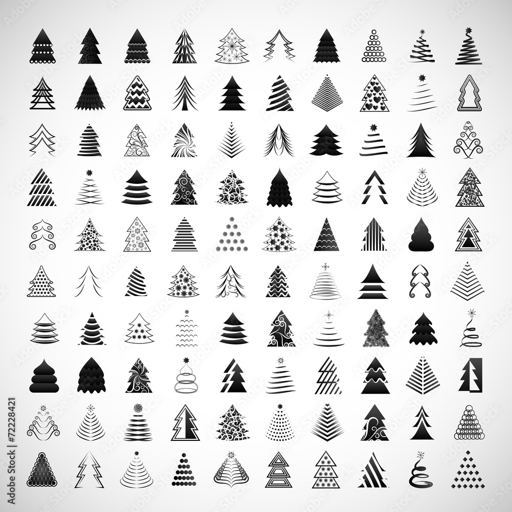 Naklejka Christmas Tree Icons Set - Isolated On Gray Background