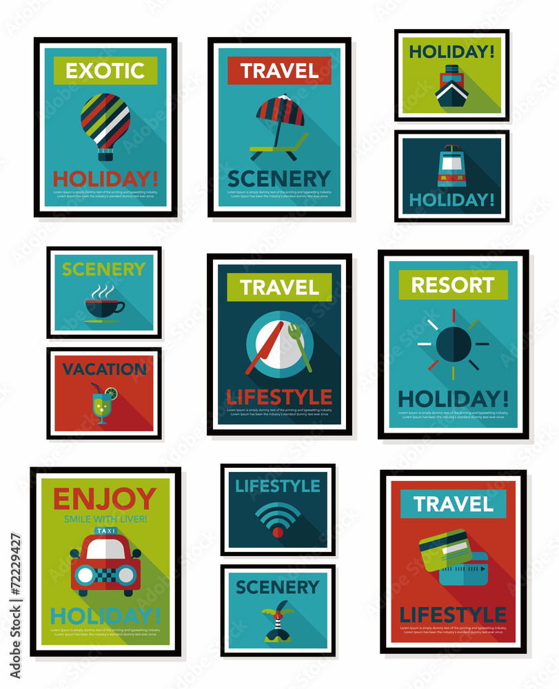 Travel poster banner design flat background set, eps10 Travel poster banner design flat background set, eps10
