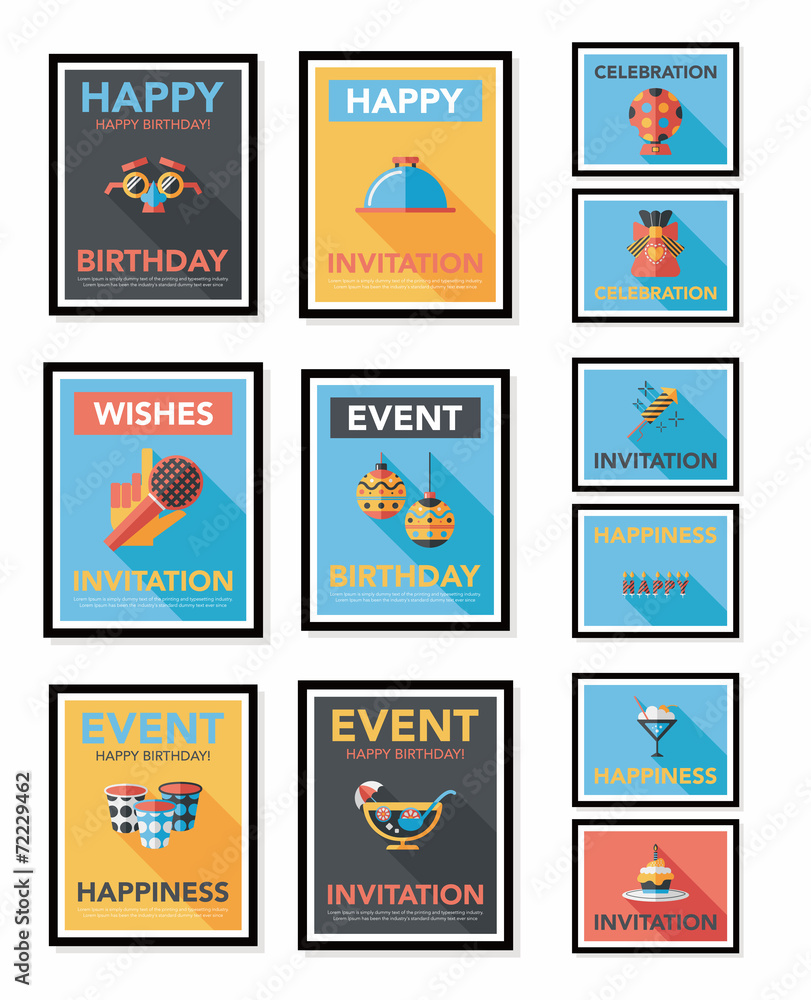 Fototapeta premium Birthday poster flat banner design flat background set, eps10