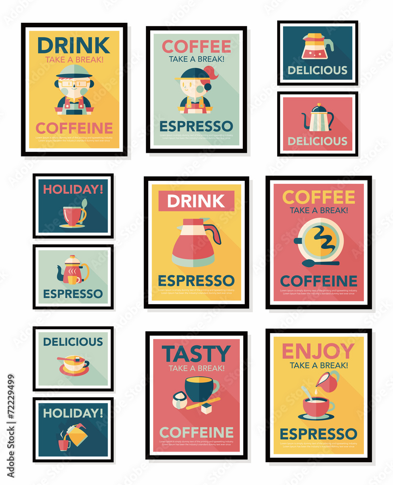 Naklejka premium Coffee poster flat banner design flat background set, eps10