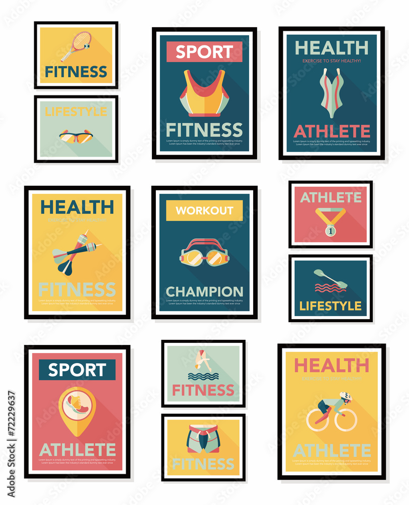 Sport poster flat banner design flat background set, eps10