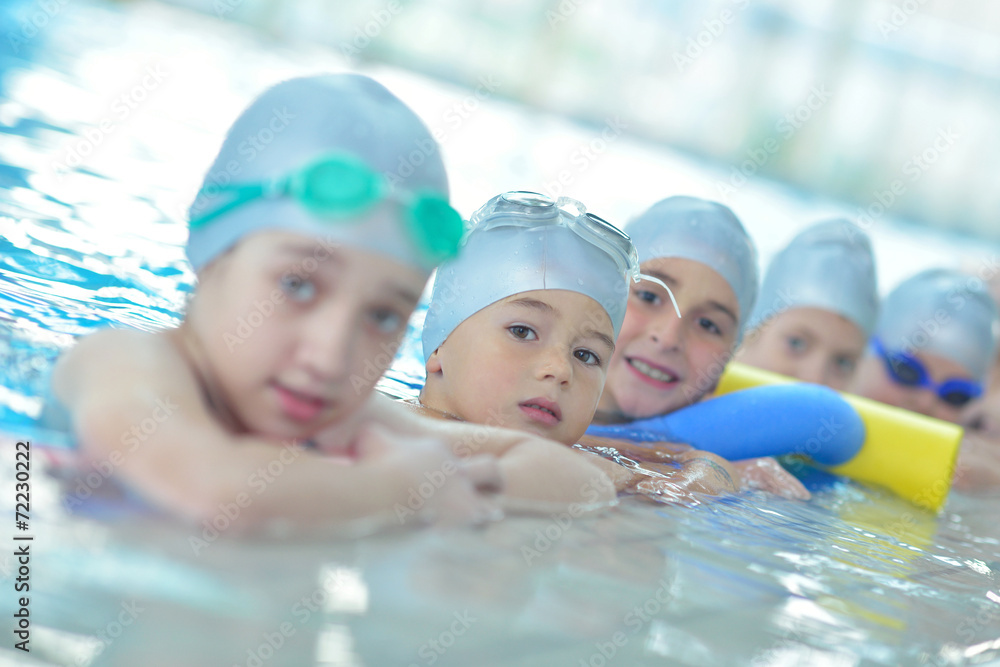 children group  at swimming pool