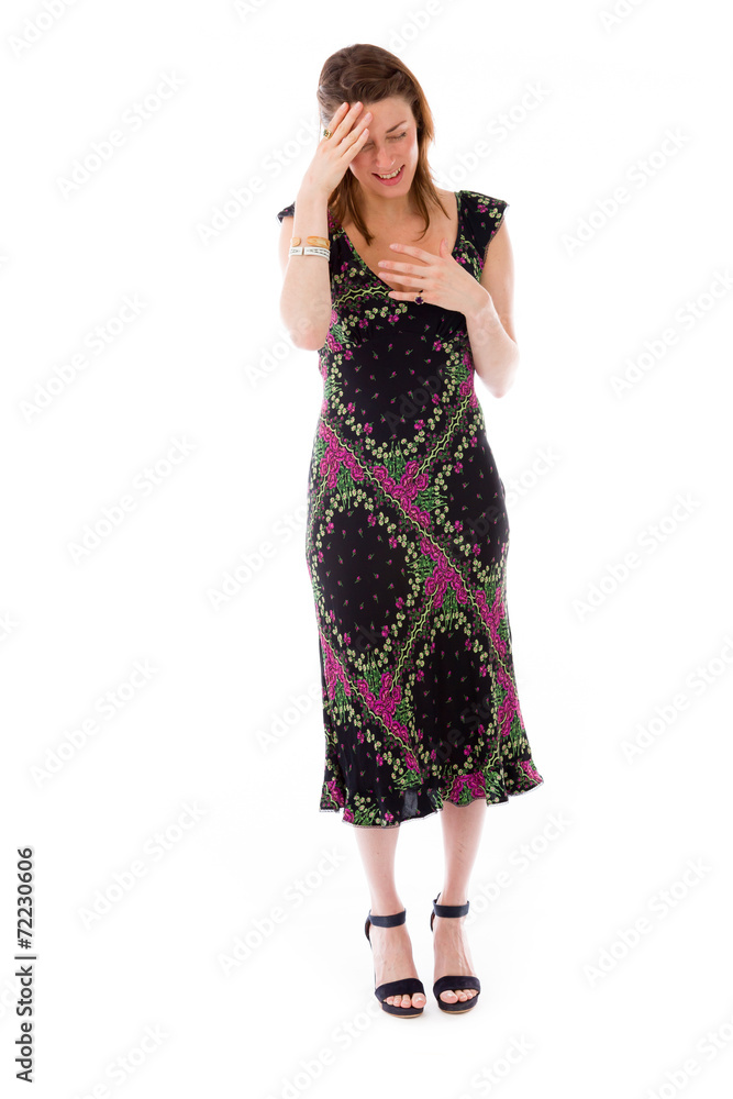 model isolated on plain background confused headache model isolated on plain background confused headache
