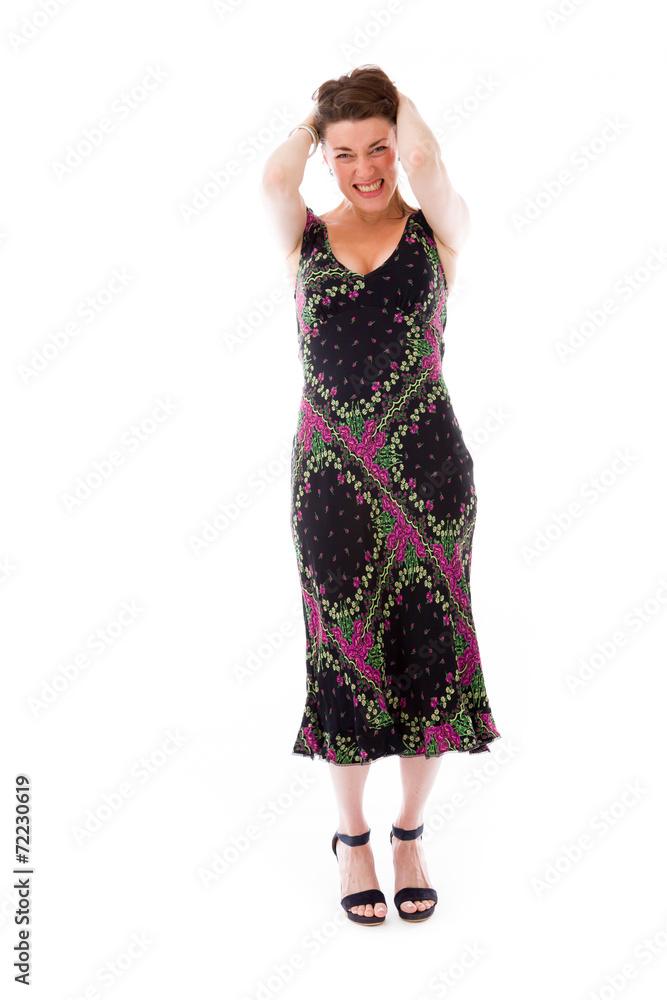 model isolated on plain background stressed upset pulling hairs model isolated on plain background stressed upset pulling hairs