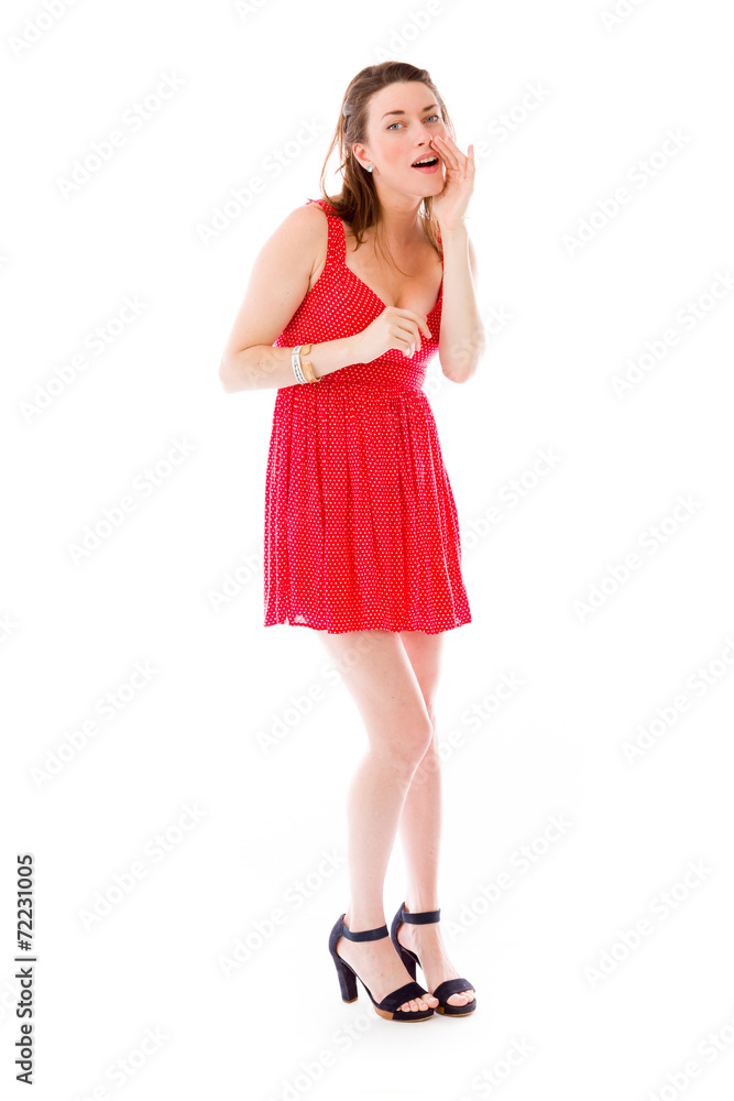 model isolated on plain background calling shouting model isolated on plain background calling shouting