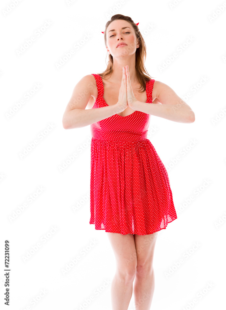 model isolated on plain background praying wishing model isolated on plain background praying wishing