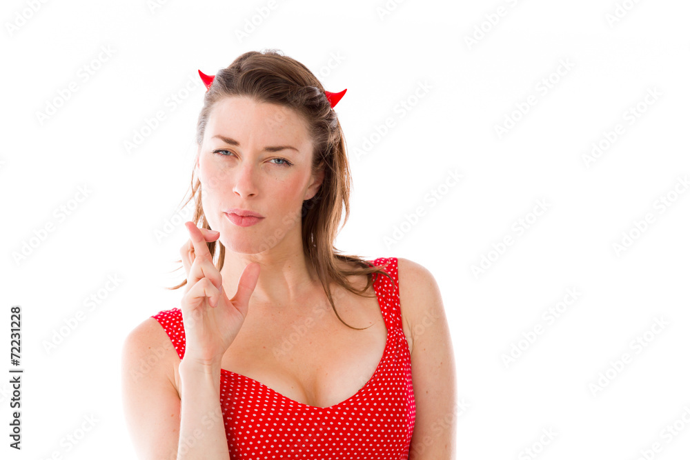 model isolated with fingers crossed for luck model isolated with fingers crossed for luck