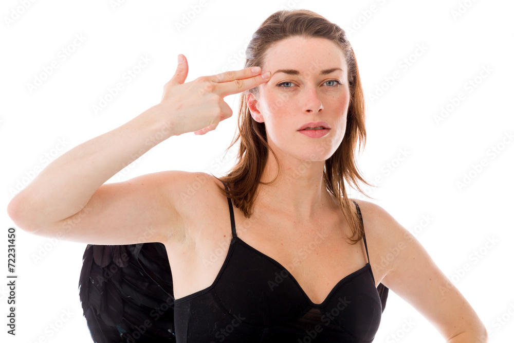 Fototapeta premium model isolated on plain background hand gesture gun