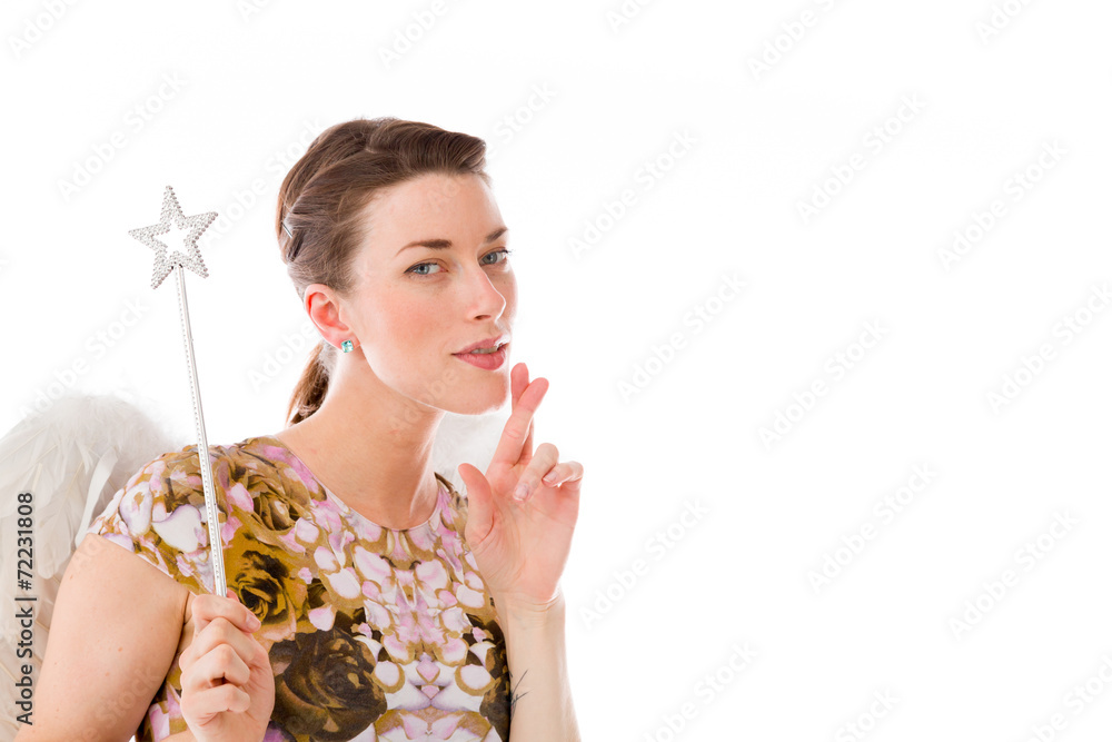 model isolated with fingers crossed for luck model isolated with fingers crossed for luck