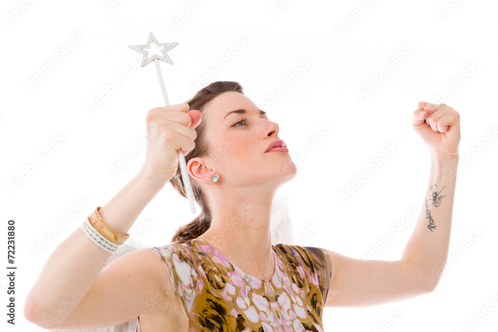 model isolated on plain background screaming