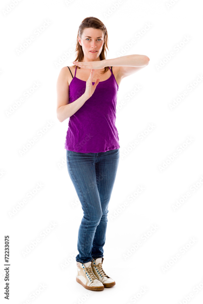 model isolated on plain background hand gesture break sign model isolated on plain background hand gesture break sign