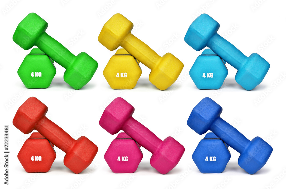 Colorful fitness dumbbells isolated on white background Colorful fitness dumbbells isolated on white background