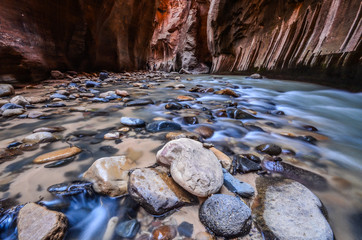 Fotobehang Natuurpark The Narrows in Zion park  © srongkrod