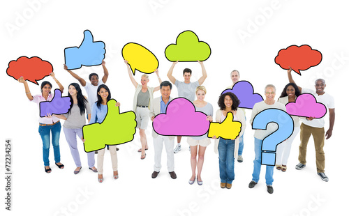 Multi-Ethnic Group of People and Colorful Speech Bubbles