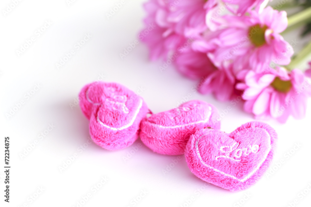 valentine heart fabric with pink chrysanthemum- Stock Image valentine heart fabric with pink chrysanthemum- Stock Image