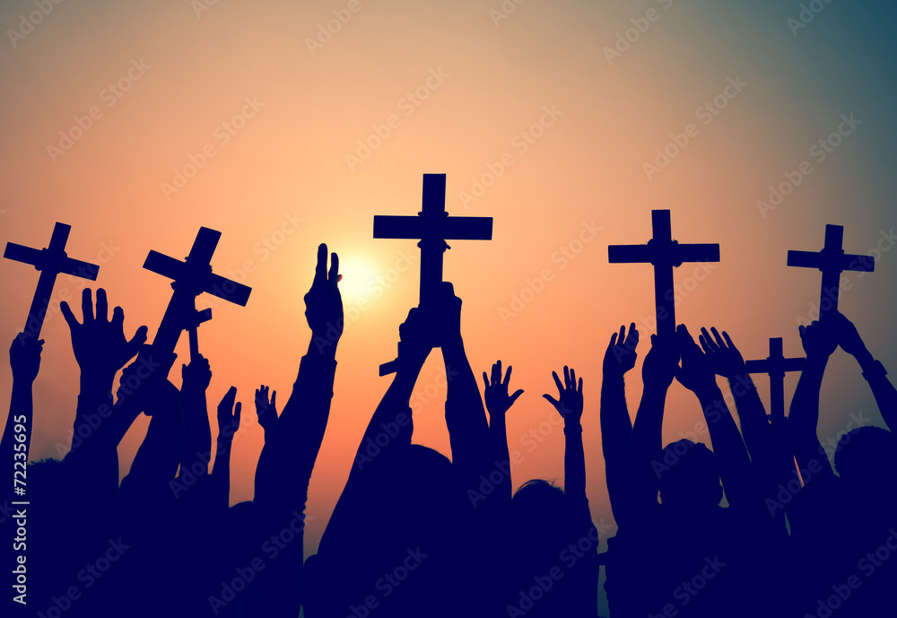 Hands Holding Cross Christianity Religion Faith Concept - obrazy, fototapety, plakaty 