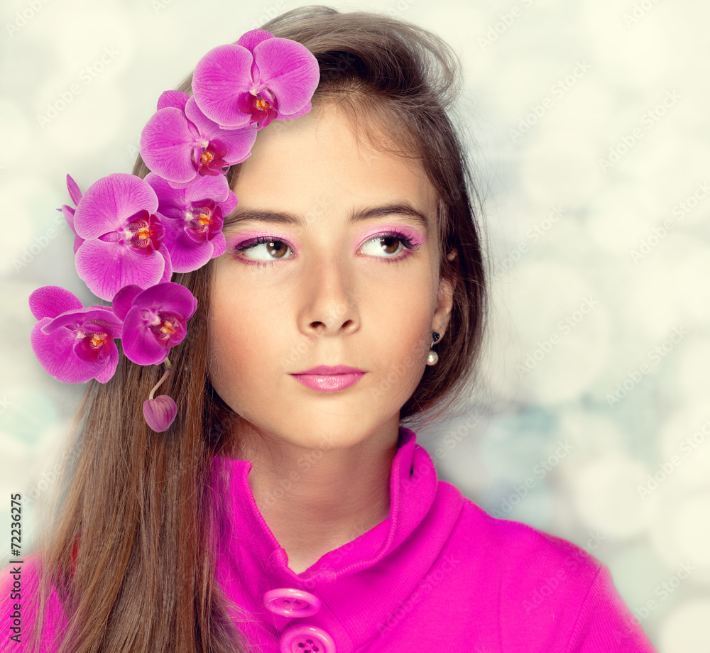 Portrait of beautiful young girl with long brown hair Portrait of beautiful young girl with long brown hair