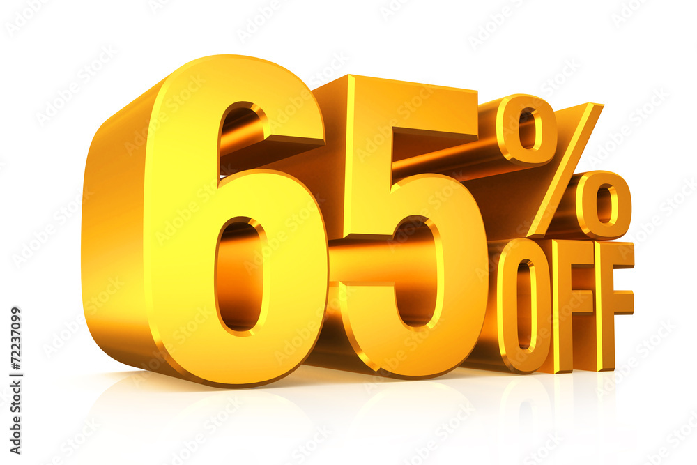3D render gold text 65 percent off. 3D render gold text 65 percent off.
