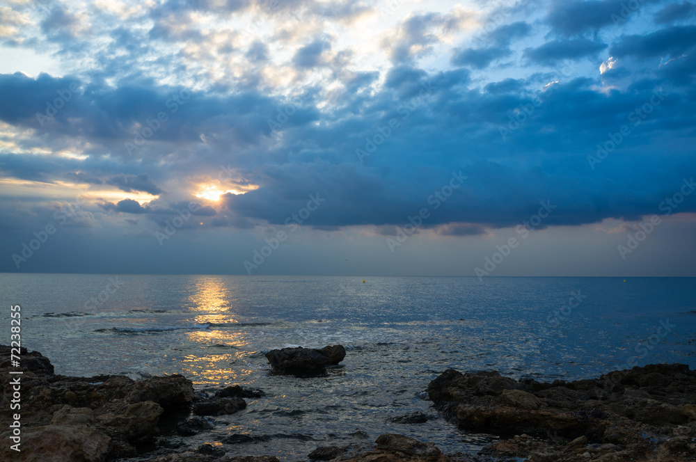 Stormy sunset on a Mediterranean sea