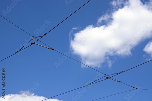 Tram lines against a blue sky © Arena Photo UK