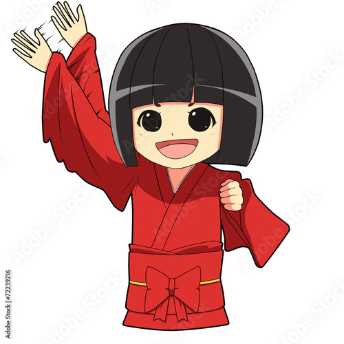 和風着物の女の子 手を振る Stock Illustration Adobe Stock