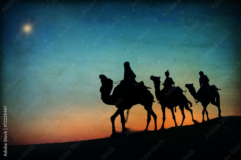Three Kings Desert Star of Bethlehem Nativity - obrazy, fototapety, plakaty 