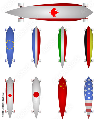 Vector illustration of world flags longboards