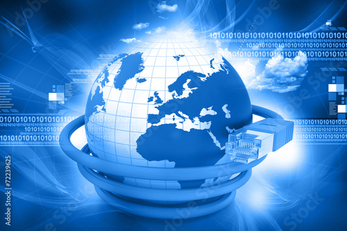 фотографія 3d render of earth and Network cable tech background.