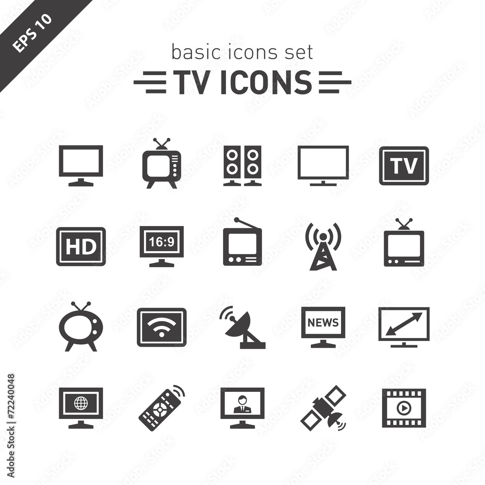 tv icons set. tv icons set.