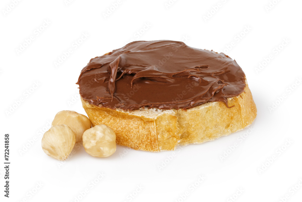 slice of baguette with chocolate cream slice of baguette with chocolate cream