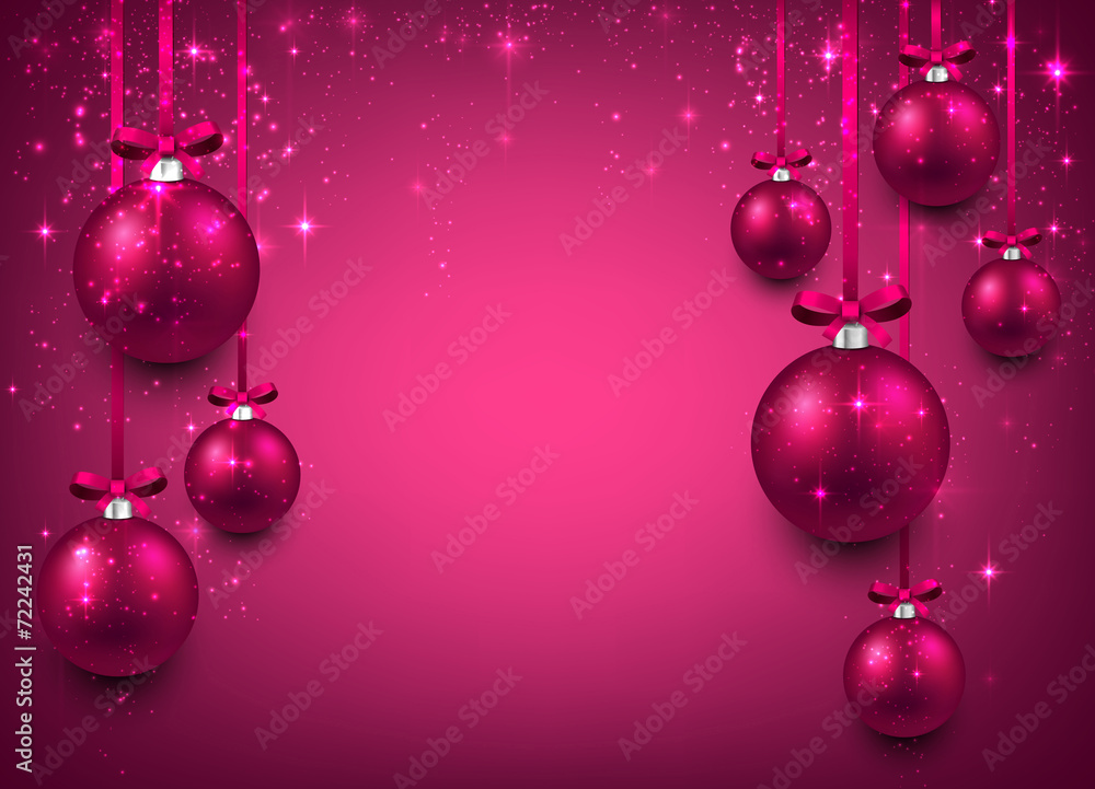 Background with magenta christmas balls. - obrazy, fototapety, plakaty 
