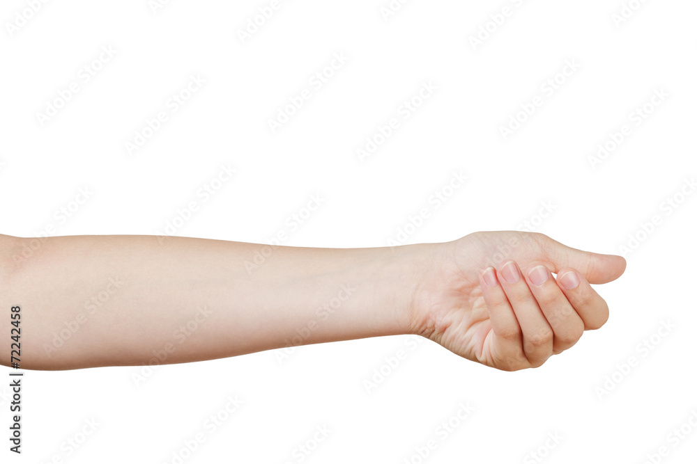 female teen hand to hold something like placard