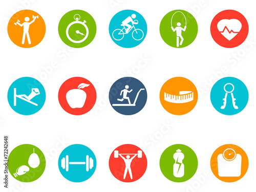 fitness round buttons icons set