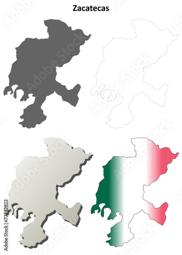 Zacatecas blank outline map set
