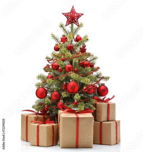 Decorated Christmas tree and gifts