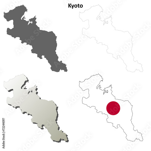 Kyoto blank outline map set
