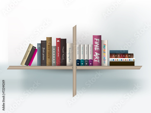 Book shelf. Vector illustration. Bookstore indoor.