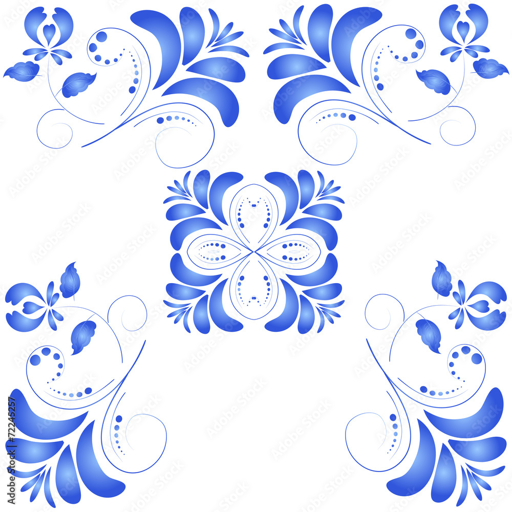 Seamless texture with blue flowers in Gzhel style. Vector illust Seamless texture with blue flowers in Gzhel style. Vector illust
