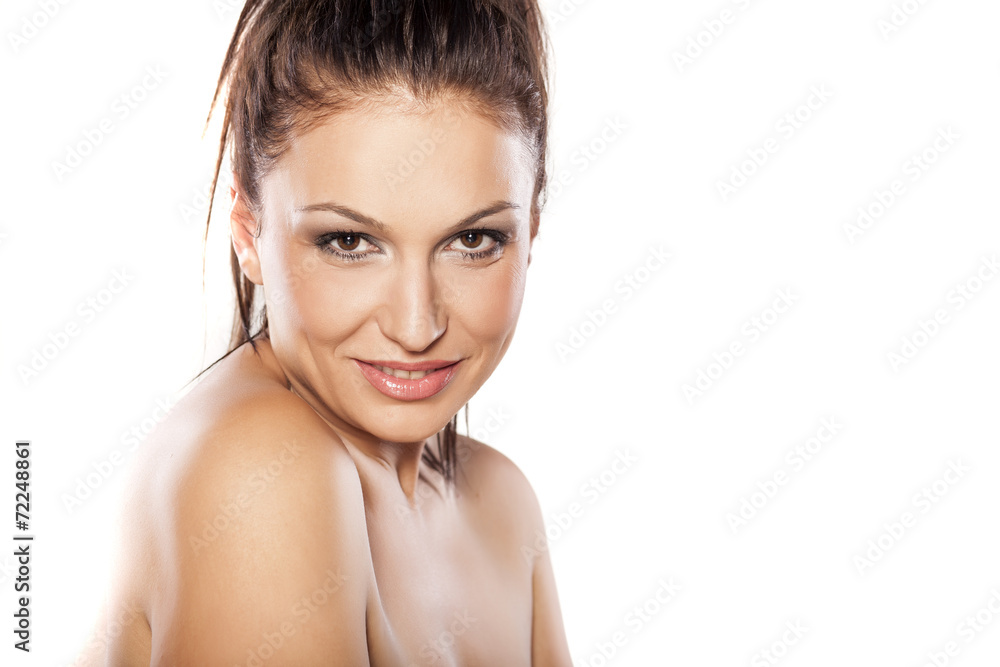 head shot of smiling beautiful young woman on white background head shot of smiling beautiful young woman on white background