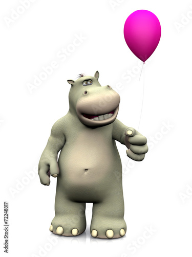 Cartoon hippo holding a balloon.