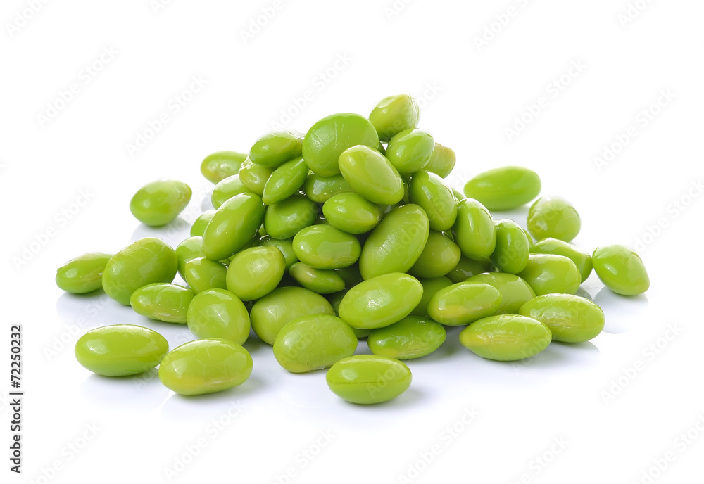 green soybeans on white background green soybeans on white background