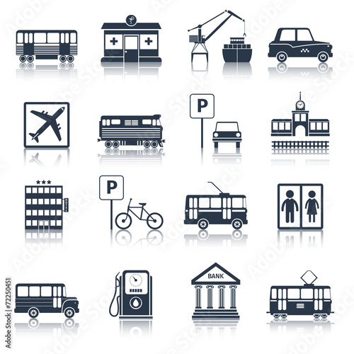 City infrastructure icons black