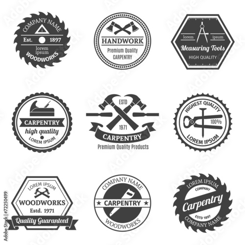 Carpentry emblems set