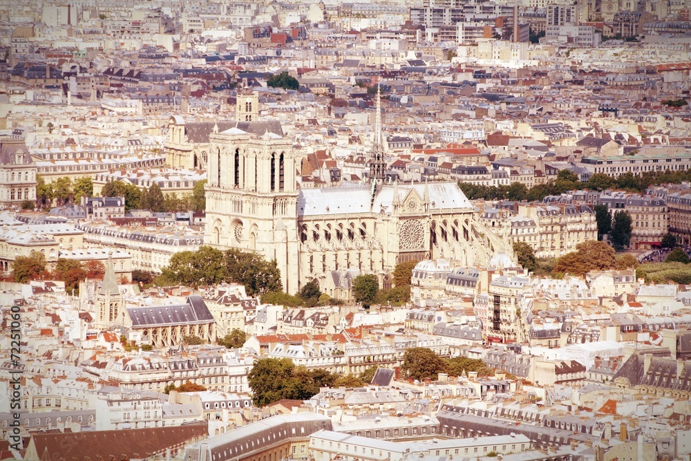 Paris aerial view with Notre Dame