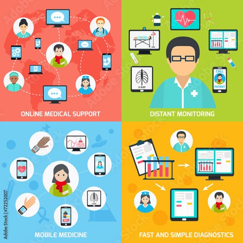 Mobile health icons set flat