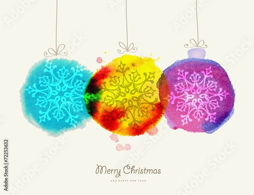 Merry Christmas watercolor baubles card
