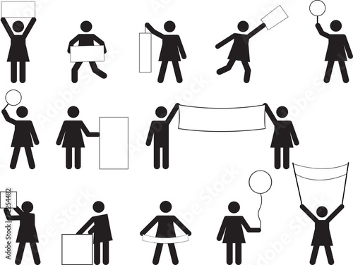 Woman pictogram holding blank banners
